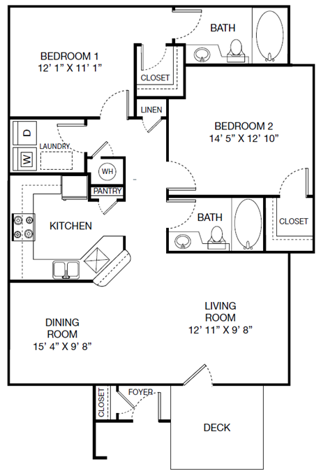 Floor plan for 2 beds, 2 baths, 1178 sqft